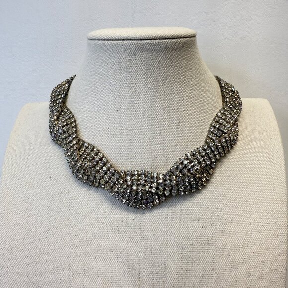 Kenneth Lane Rhinestone Twist Design Choker‎ Necklace Signed Silver-Tone Sparkle - Picture 1 of 7